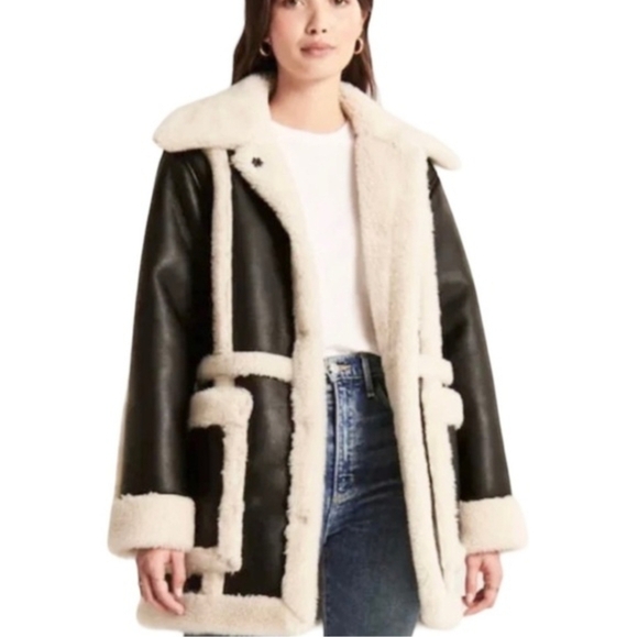 Abercrombie & Fitch XS 70s Modern Retro Hippie Vegan Shearling Penny Lane Jacket - Picture 3 of 16